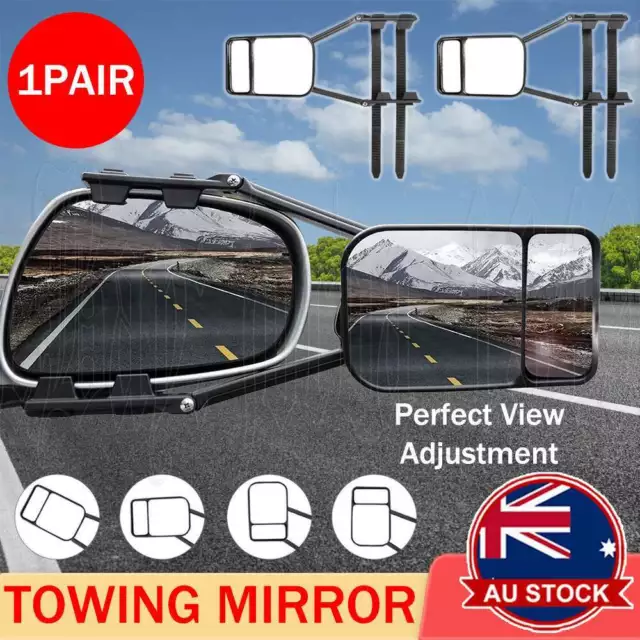 2x Towing Mirrors Pair Heavy Duty Multi Fit Clamp On Towing Caravan 4X4 Trailer