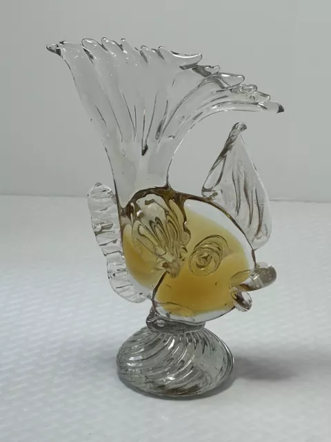Vintage Art Glass  Gold & White Fish Figure/Statue- 8 1/4”