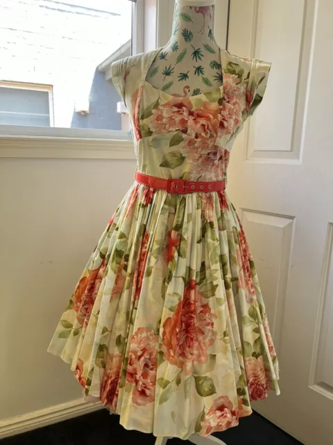 Bernie Dexter  Dress Floral Print Size S Made In USA Rockabilly, Pin Up, 50’s