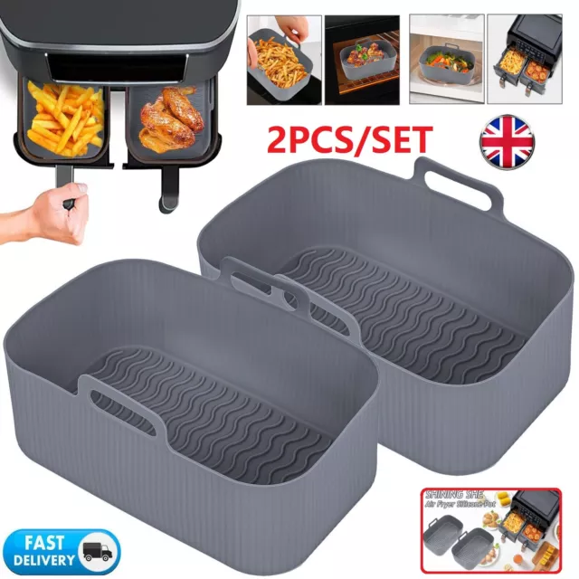 1/2Pcs Air Fryer Silicone Pot Rectangle Baking Tray Basket Liners Insert Dish UK