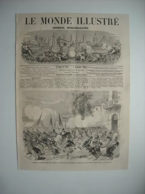 Gravure 1864. Geneve. Commencement Des Troubles, Proclamation Resultat Scrutin..