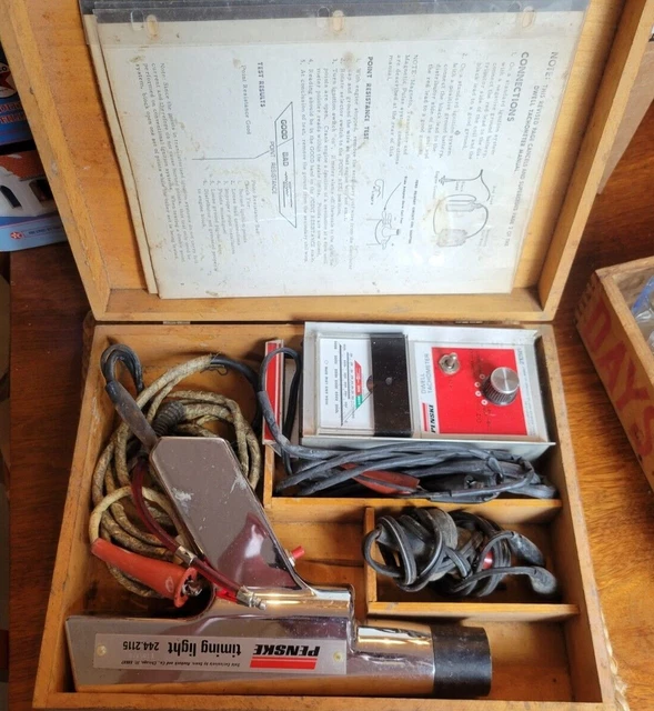 VINTAGE PENSKE TIMING Light And Dwell Tachometer Wood Case Sears