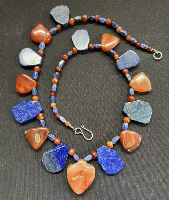 Idar Oberstein Arrow carnelian trade beads & Lapis Lazuli Vintage Rare necklace. 2