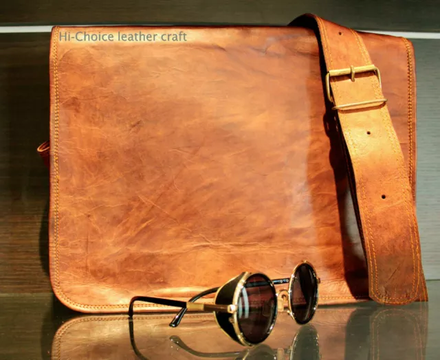 Handamde Genuine Brown Leather Vintage Retro Mens Laptop Computer Messenger Bag