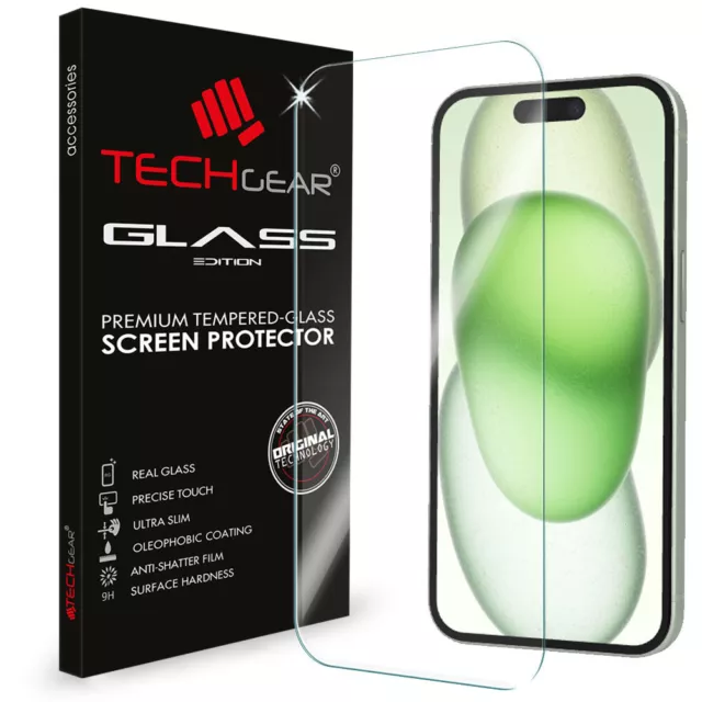 Genuine TECHGEAR TEMPERED GLASS Screen Protector for Apple iPhone 15