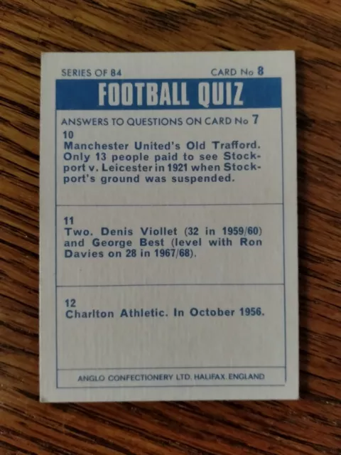 Graham Taylor Lincoln City #8 Anglo Confectionery Football Quiz 1969 2