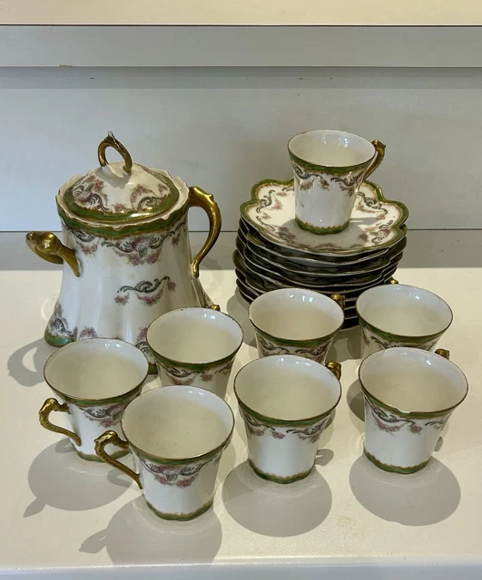 Service à Café Duo Ancien Danijac Paris Porcelaine Limoges - Rare Tasses Porcelaine Collection