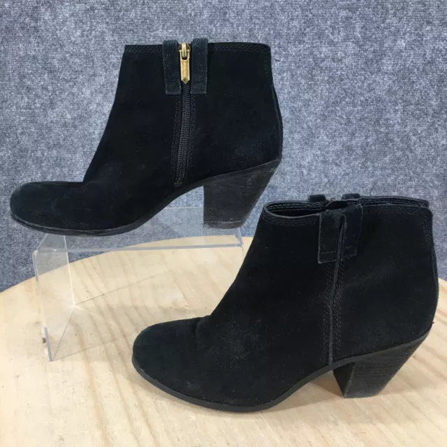 Sam Edelman Boots Womens 8 Casual Side Zip Ankle Bootie Black Suede Heels