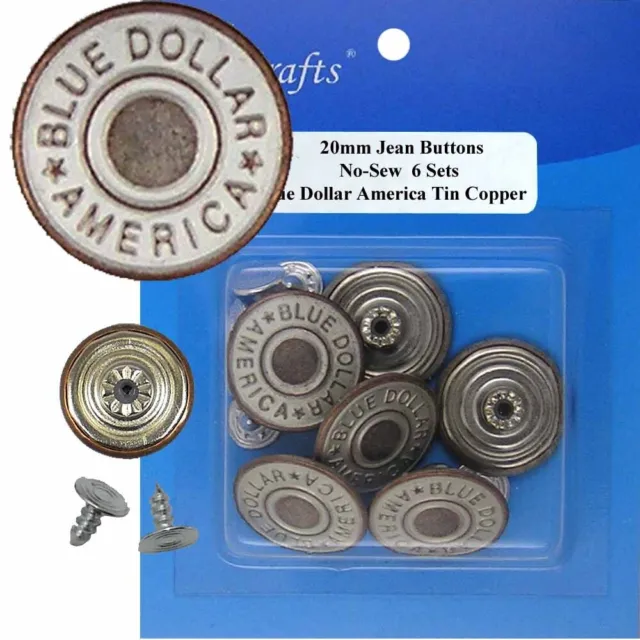 20 mm No-Sew Replacement Jean Tack Buttons (AB4F5)  6 CT  w/Tool