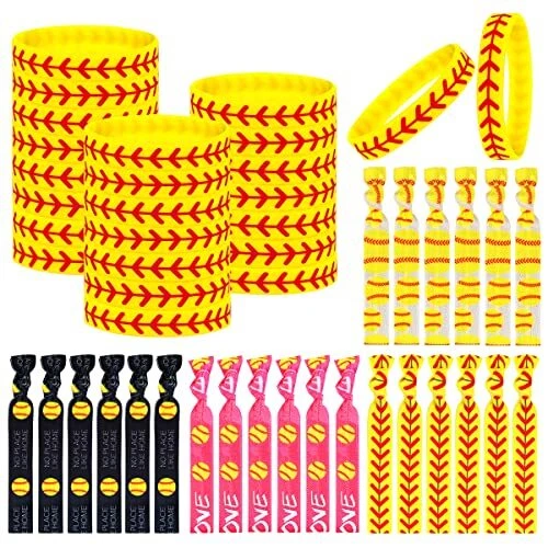 livhil 48 Pieces Softball Bracelet Bulk Softball Wristband Silicone Wristbands
