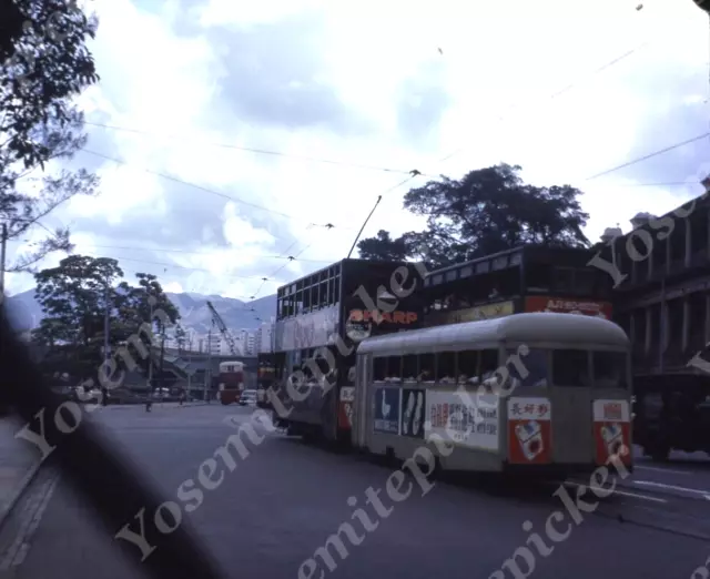 Sl68 Original slide 1967 Hong Kong downtown Tram Trolley double decker 505a