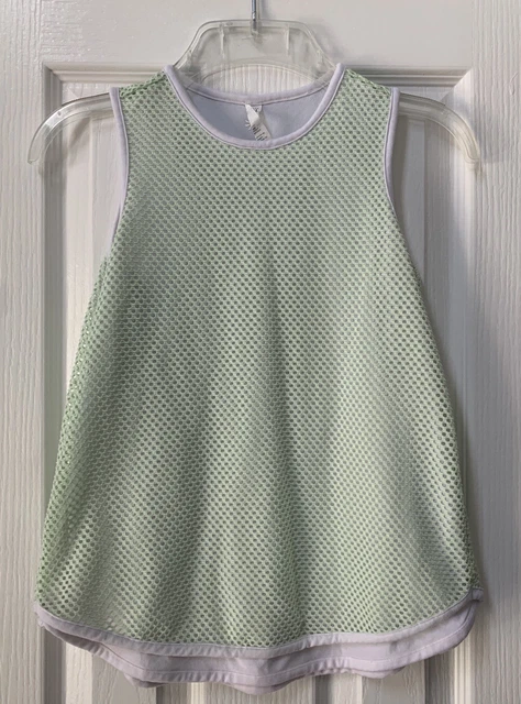Athleta Girl Sleeveless Reversible Double Up Tank Sz L/ 12 Light Green/ White