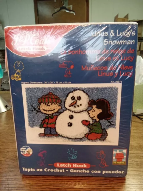 J&P Coats Latch Hook Kit Peanuts Charlie Brown Linus & Lucy's Snowman New 30x20"