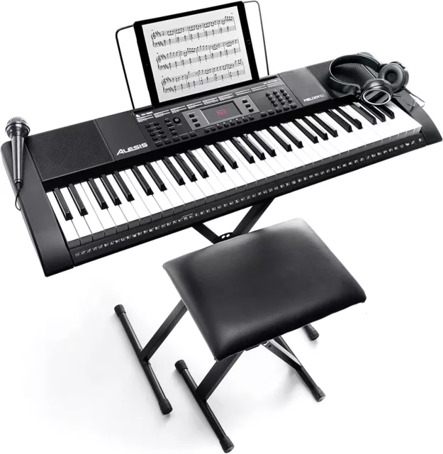 Piano à clavier 61 touches avec touches semi-lestées et support de