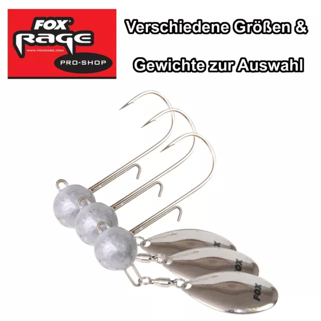 3 Fox Rage Jighaken Spin Jigs Jigköpfe Jigkopf mit Spinnerblatt für Gummifische
