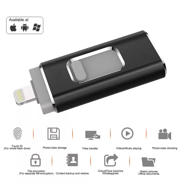 2TB 256GB 3IN1 OTG iFlash Drive USB Memory Stick Pen Drive U Disk For iPhone PC