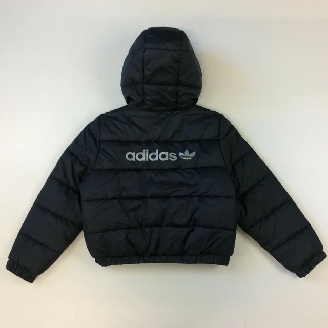 Giacca Tampone Adidas Bambini Grigio Argento 3 Righe Cappotto Con Cappuccio Rrp £65 Kl 4
