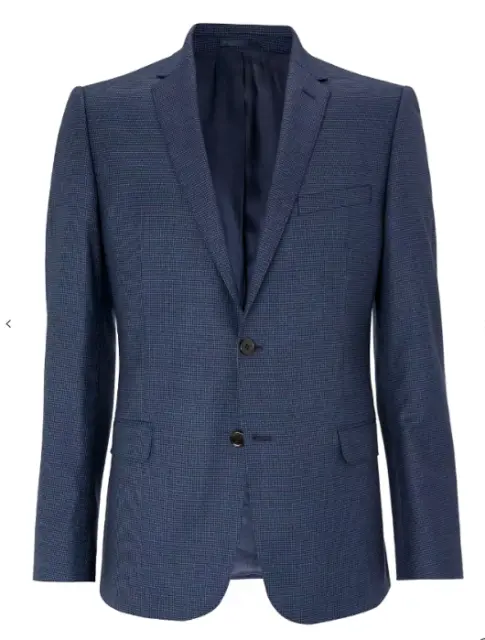 John Lewis Mens Wool Puppytooth Slim Fit Suit Jacket, Blue Size 36 Reg