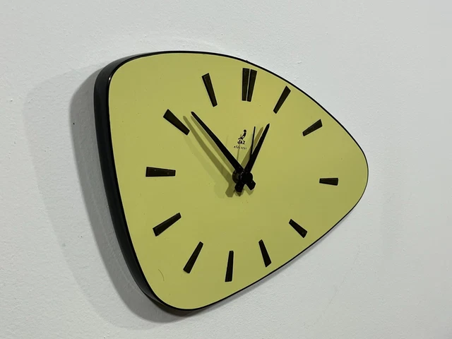magnifique Horloge pendule  triangulaire formica jeune JAZ   Vintage An 50 - 70