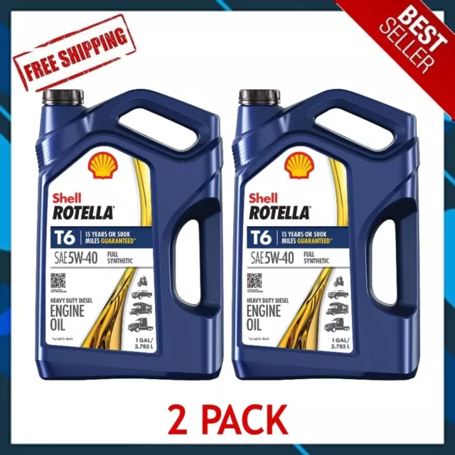 COMBO 2 PACK🔥 Shell Rotella T6 Full Synthetic 5W-40 Diesel Engine Oil, 1 Gallon