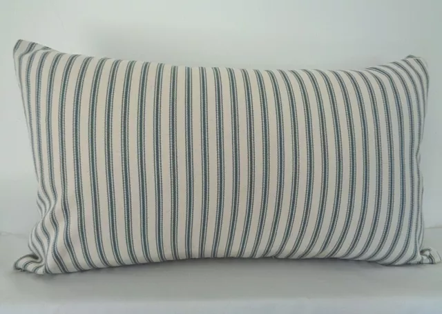 Handmade Bolster Cushion Cover in Ticking Stripe Teal - Same on Back