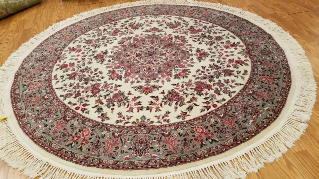 6 x 6 Round Ivory  Wool & Silk Hand Knotted Area rug