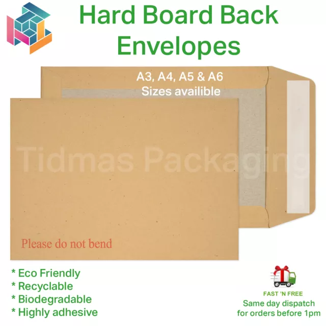 Hard Board Back Envelopes Brown 'Please Do Not Bend' Eco Friendly C6 C5 C4 C3