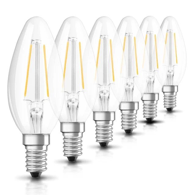 6 x Osram LED Filament Leuchtmittel Kerze 2,5W=25W E14 klar 250lm warmweiß 2700K