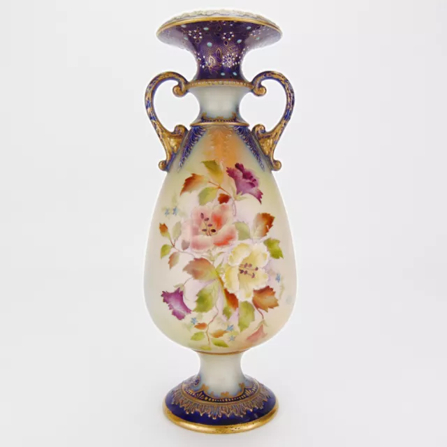 Antique Carlton Ware Vase Blush Ivory Hibiscus W & R Hand Painted 22cm