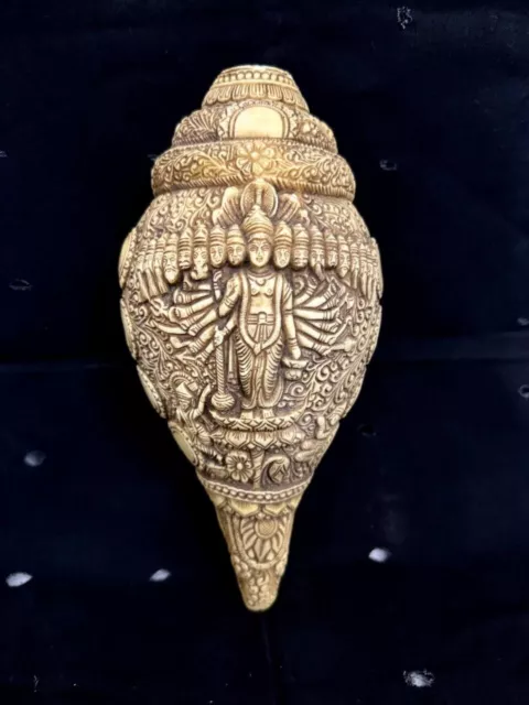 Antique Conch Shell Resin Lord Ram Embossed Shank Shell Very Old Fine Crafted