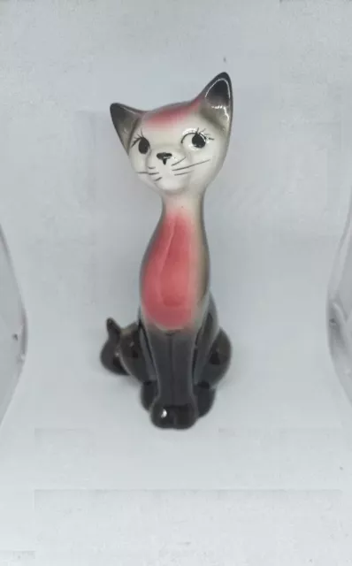 Vintage Retro Long Neck Cat Kitten Siamese Long Eyelashes 18cm  Kitsch Ornament