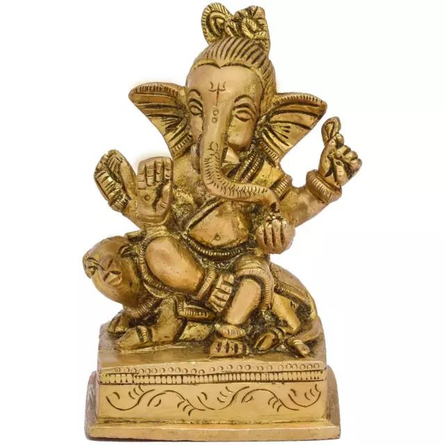 Brass Lord Ganesha Sitting on Mouse Rare Showpiece Statue For Home Decor