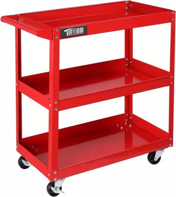 3 Tier Rolling Tool Cart with Handle 330 LBS Capacity Tool Storage Cart Red NEW