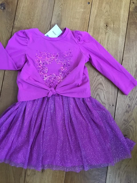 Abito da festa viola ragazza next 2 pezzi età 4, 3-4 anni nuovissimo con etichette