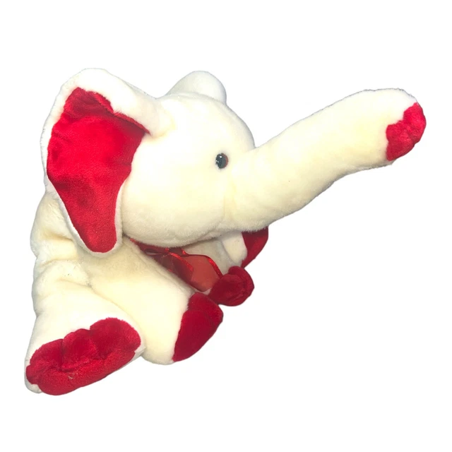 COMMONWEALTH RED WHITE Elephant Plush Bow Big Ears Floppy Long Trunk 20