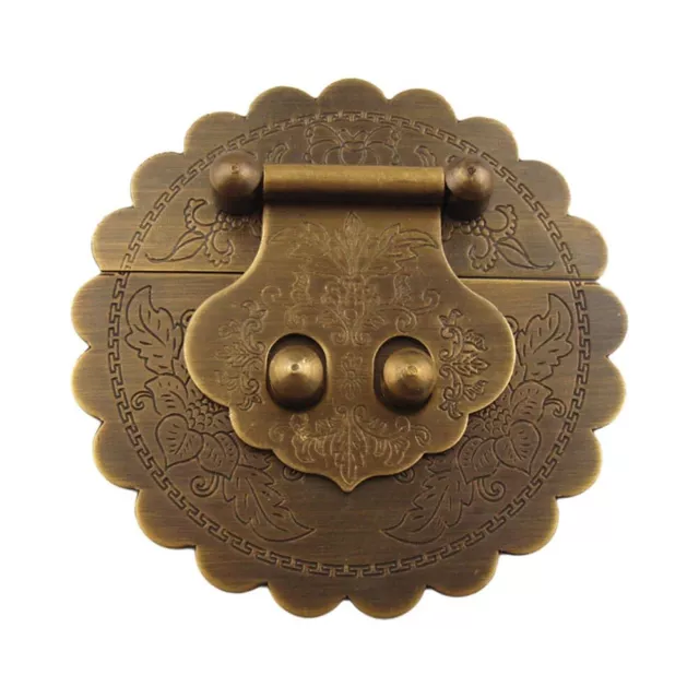 Retro Copper Flower Encarved Trunk Handle Chest Padlock Box Latch Chinese Style