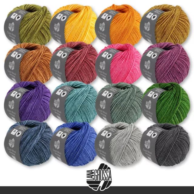 LANA GROSSA 3x 50G Cool Lana Vintage Merino Lana Hilo Tejidos 10 Colores