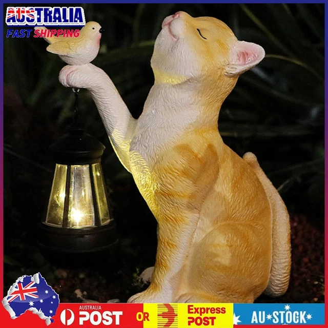 Mini Cat Outdoor Lantern Resin Garden Ornament Light for Yard Balcony Pathway