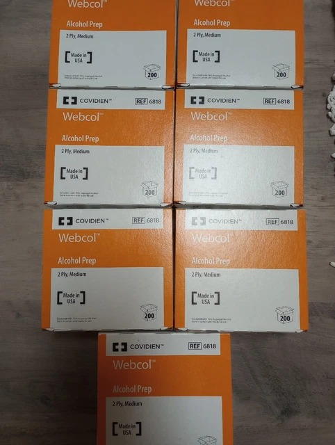 Toallitas de preparación de alcohol Webcol, medianas 2 capas. (Lote de 7 cajas)