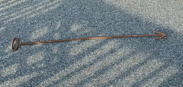 Vtg Hand Forged Iron Arrow Tool Hook Handle 56" Long Poker Fishing Blacksmith
