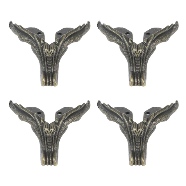 4-Pack Antique Brass Jewelry Chest Wood Storage Box Corner Protector