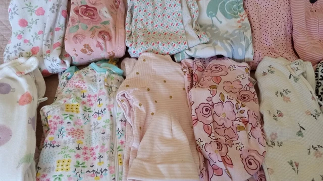 Infant baby girl sleeper one piece lot 24  pajamas Newborn 3 to 6 months CARTER