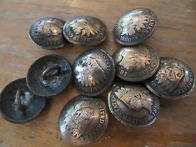 Original 1C Indian Head Penny Coin Polished Shank Buttons (10) Lot!