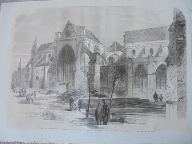 Chichester Cathedral after the fall of the spire 1861 print ref ab