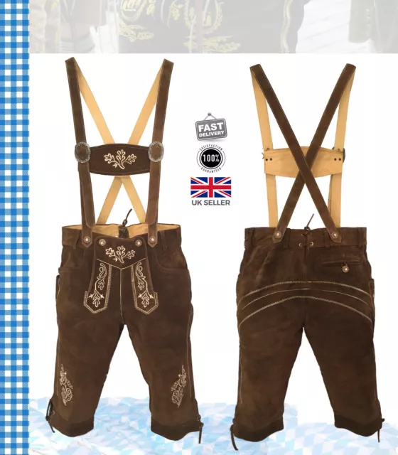 LEDERHOSEN Suede Trachten Bavarian Shorts with Suspenders 32" / EU 48 Bundhosen