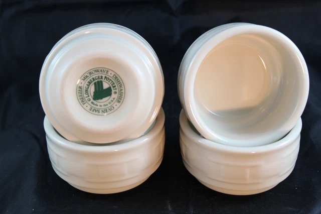 Longaberger Set of Four Heirloom Ivory Pottery Custard Cups Dishes MADE IN USA!!