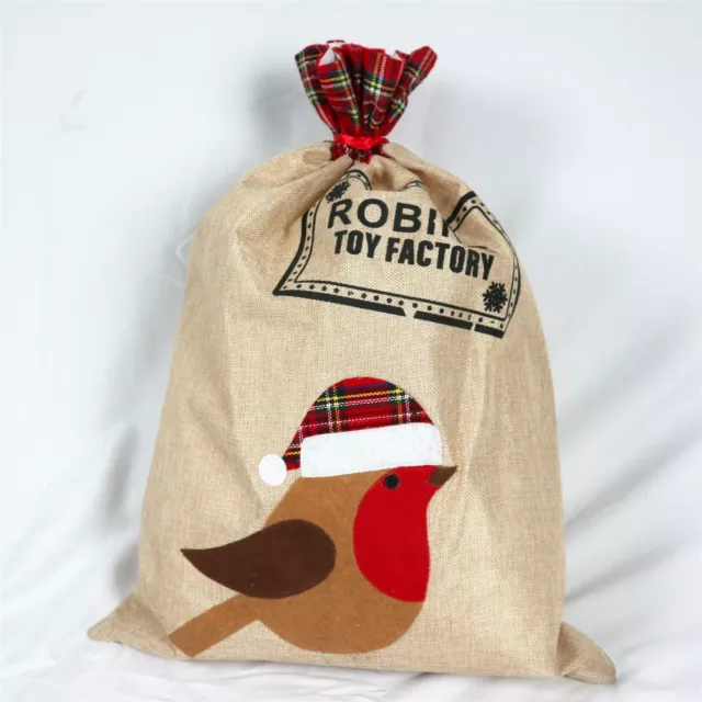 Christmas Hessian Large Santa Sack Stockings Robin Xmas Gifts Presents 70x50cm