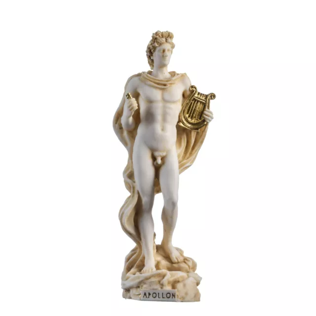 Apollo God Of Music Poetry Art Gold Tone Alabaster Statue Sculpture 9.05"