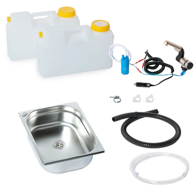 RV Camping Spüle 34x34x15cm Edelstahl - Mit Faltbarem Hahn Für Wohnwagen & Camper