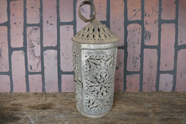 antique early primitive pierced punched tin candle lantern